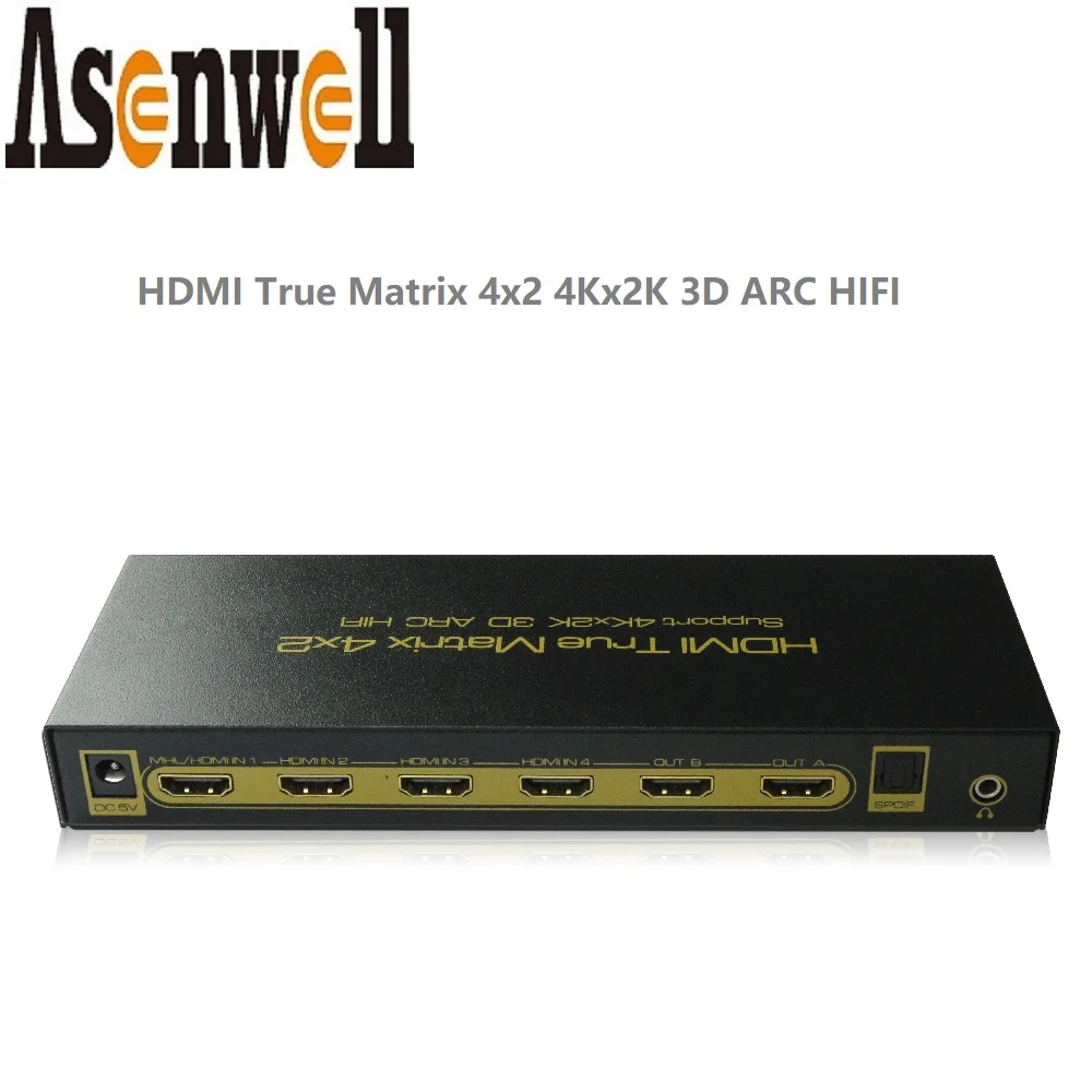 

3840x2160P Video Switcher IR Control ARC 3D 1080P SPDIF Toslink 5.1 4K HDMI Ture Matrix 4x2 HDMI Switch Splitter 4 IN 2 Out