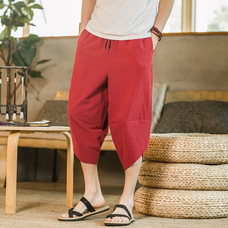 

2021 Summer Cotton Harem Pants Men Casual Hip Hop Trousers Cross Bloomers Calf-Length Pants Joggers Streetwear