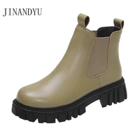 handmade leather shoes platform booties round toe punk style autumn winter boots woman chunky fashion boots female women shoes