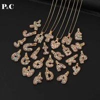 colorful zircon bubble letters pendant necklace hip hop jewelry fashion chain for women gift with free chain