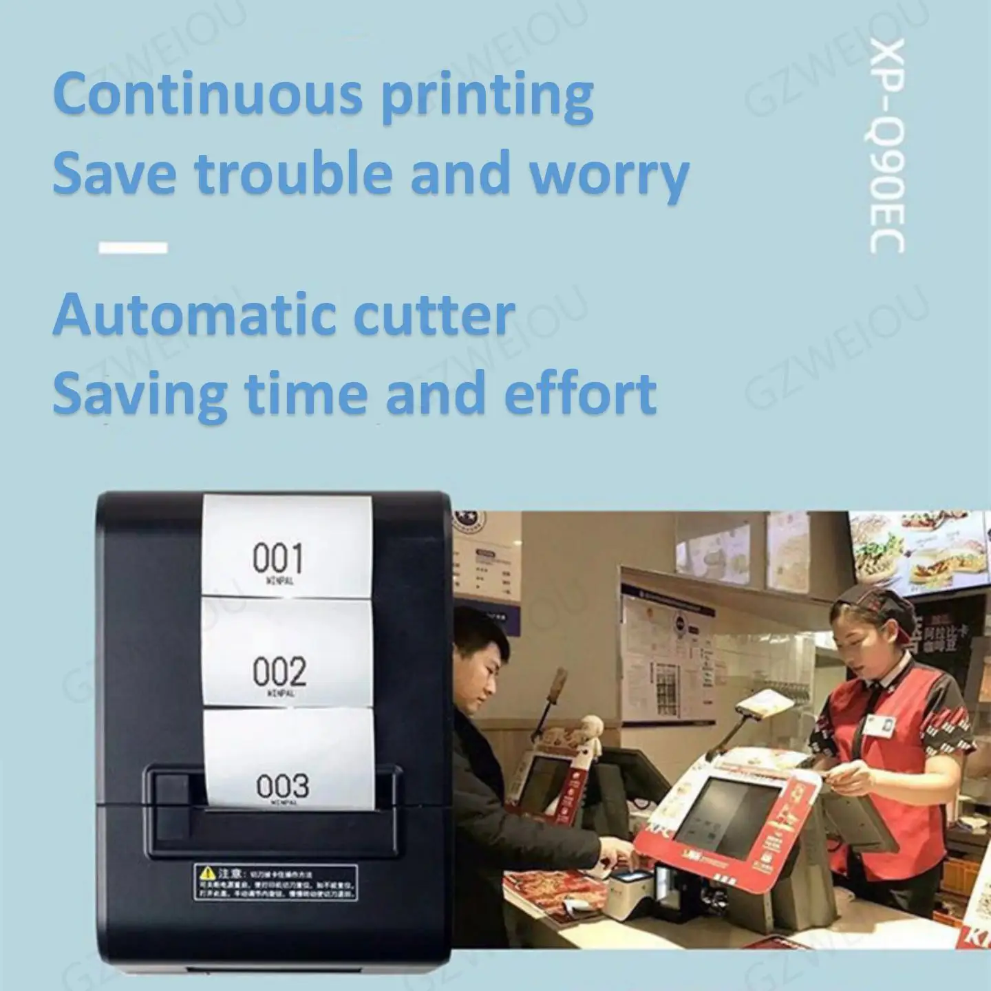 Xprinter XP-Q90EC автоматическим резаком Кухня получения Термальность принтер 58 мм