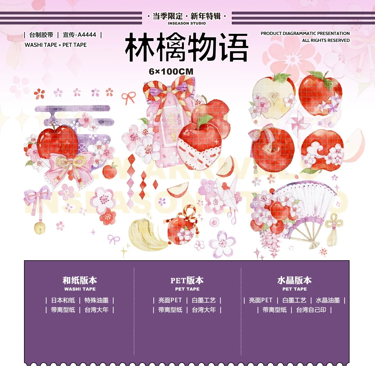 

1 петля 6 см x 100 см PET Red Apple Story лента со стразами фруктовый планировщик украшение для журнала