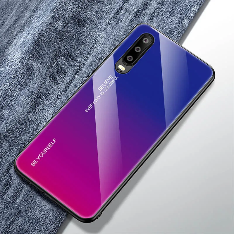 Градиентный Радужный чехол для телефона huawei P30 Pro P Smart витражный чехол из закаленного стекла для huawei P20 Lite Nova 4 4E 3 3i 3E - Цвет: 04