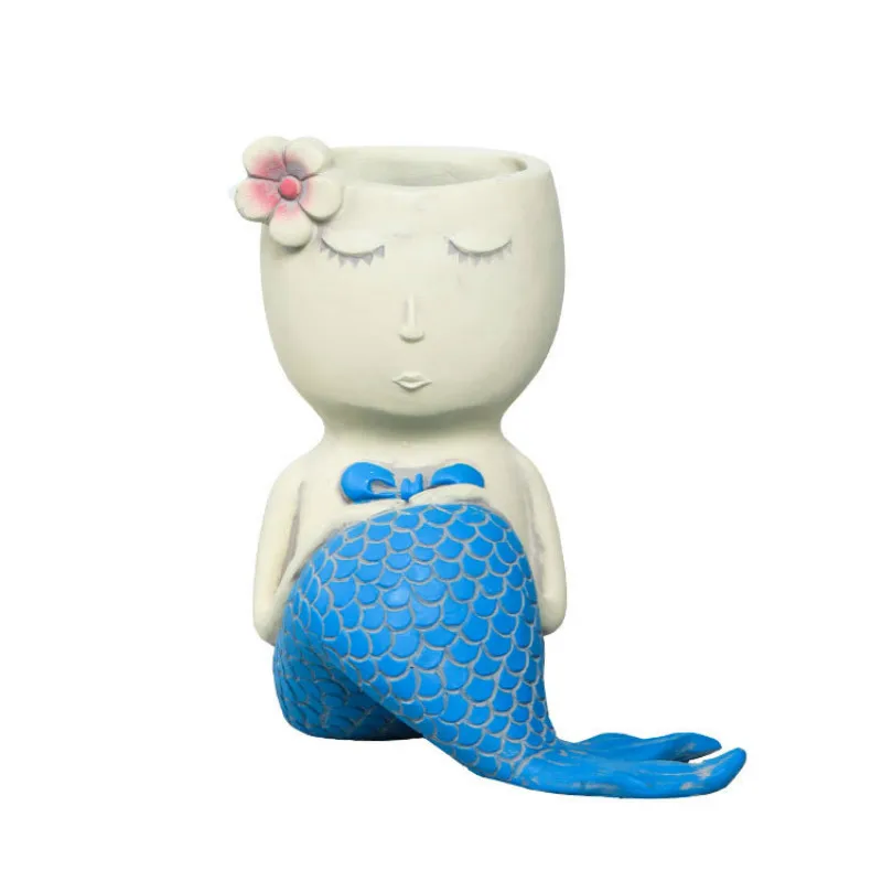 

Цветочный горшок Русалка ручной работы из смолы, горшок для растений, креативное портретное внутреннее украшение, декоративный цветочный горшок, ваза для цветов на удачу