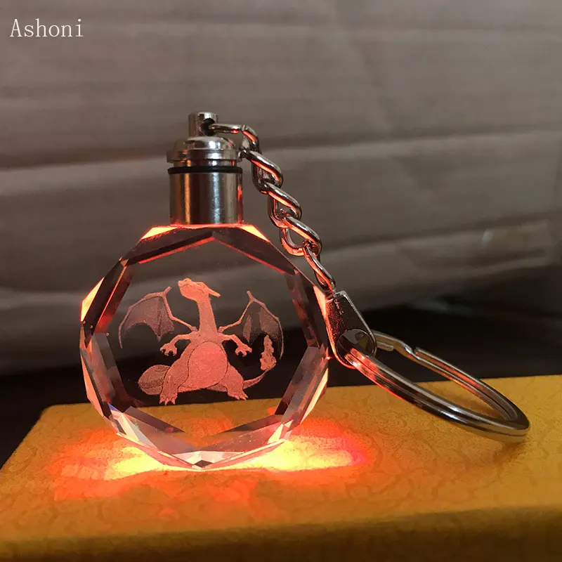 Брелок с кристаллом Pokemon Charizard K9 лазерный брелок гравировкой светодиодный