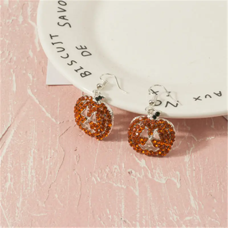 Женские серьги в виде тыквы с оранжевыми стразами из сплава Znic 1 пара праздничная