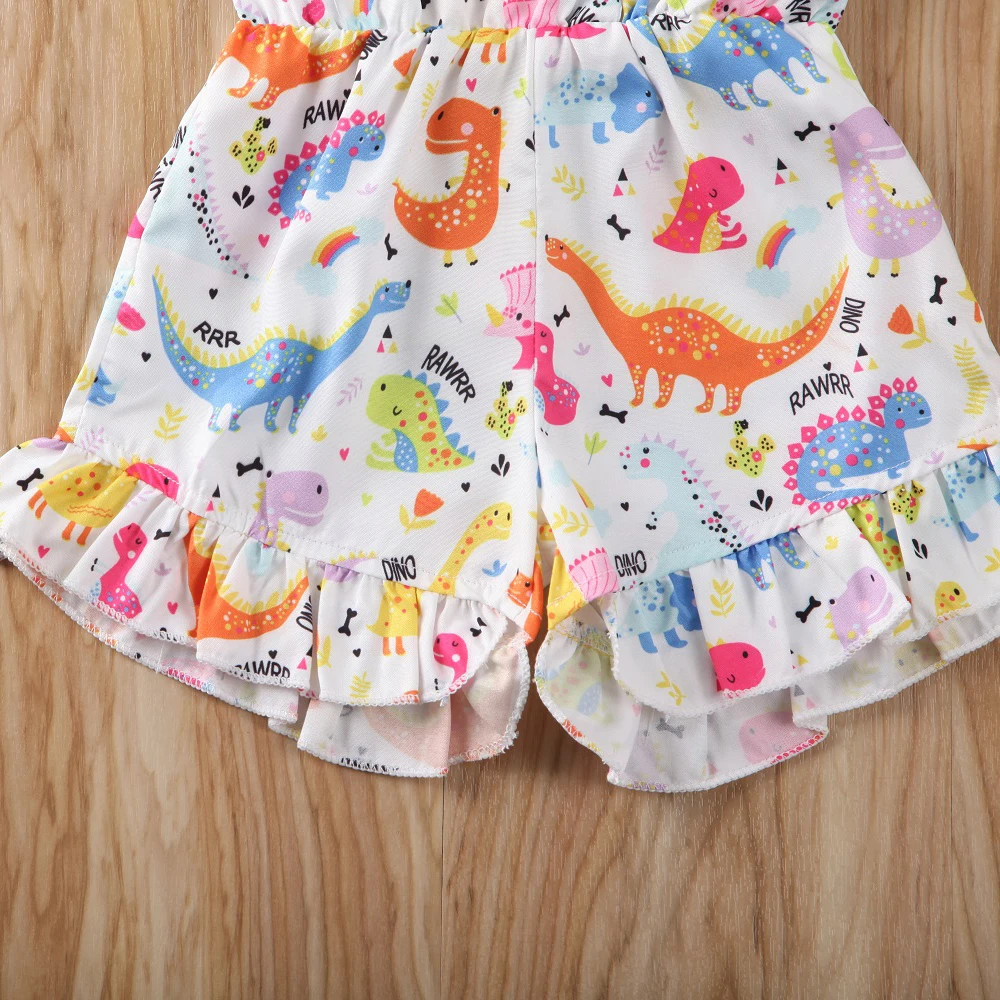 

0-24M Newborn Baby Kids Girls Rompers Summer Sleeveless Bandage Dinosaur Print Jumpsuit Romper