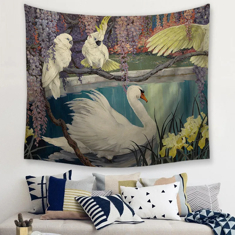 С принтом птицы полиэстер настенный гобелен комнаты Декоративные стены ковер
