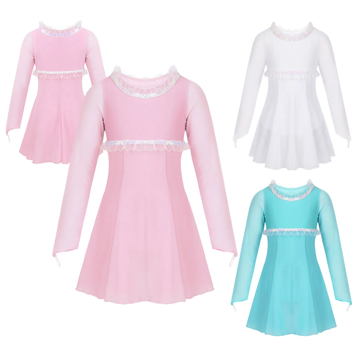 Детский гимнастический балетный купальник chicry с оборками длинными рукавами