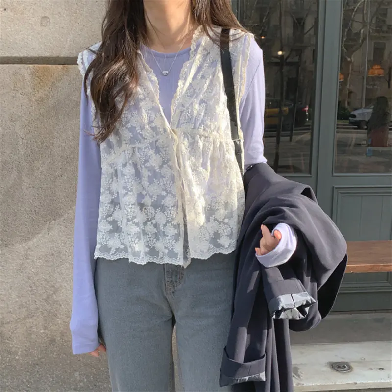 Женский кардиган с кружевом Alien Kitty тонкая летняя безрукавка универсальная 2020 |