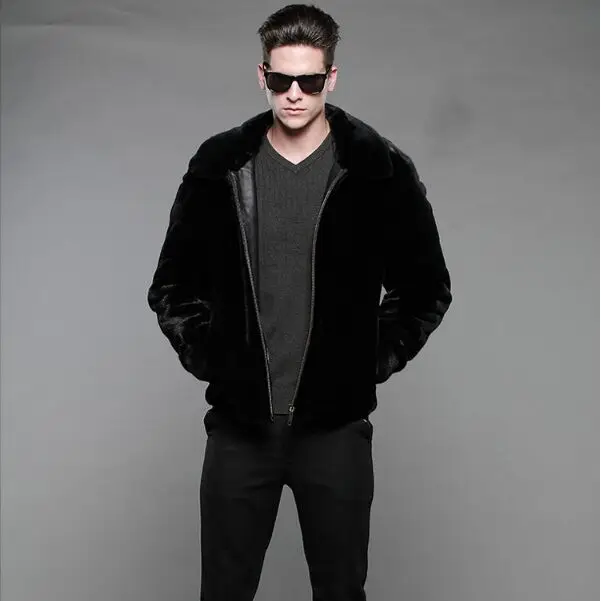 Модные черные мужские кожаные куртки 2019 зимняя теплая меховая верхняя одежда с