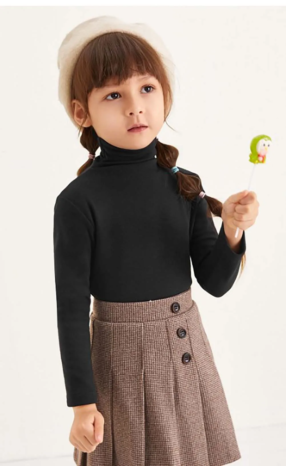

Baby Girls Solid Color Top High Collar Long Sleeve Coat Casual Loose Knitwear for Autumn Winter
