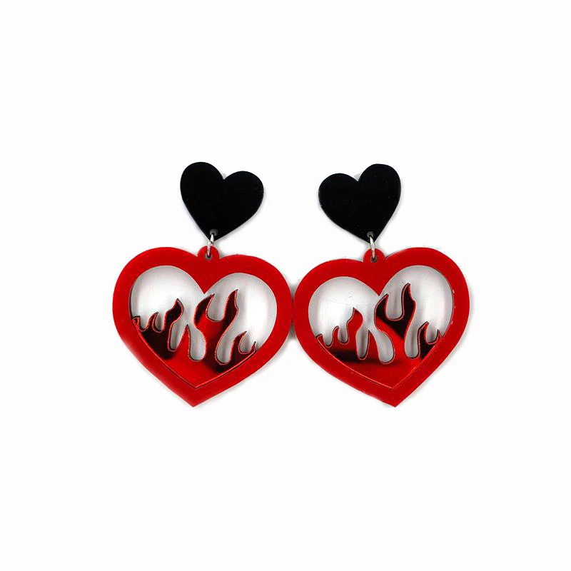 Женские акриловые серьги гвоздики с красным сердцем и пламенем модные ювелирные