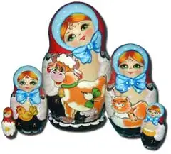 Матрешка Сергиево Посадская 5 мест Девочка с теленком|Поделки из дерева| |