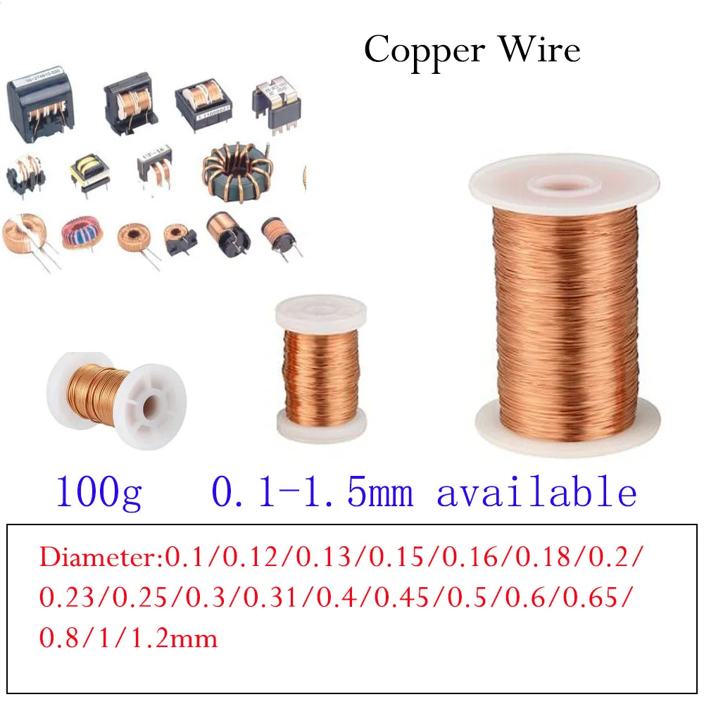 

0.13mm 0.25mm 0.5mm 1mm 1.2mm copper wire Magnet Wire Enameled Copper Winding wire Coil Copper Wire Winding wire Weight 100g