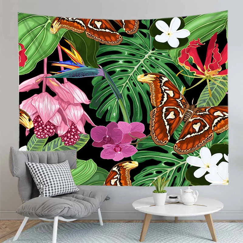 

Butterfly With Flowers Tapestry Wall Hanging Home Decor Colorful Carpet for Living Room Bedroom Bedspread 4 Size