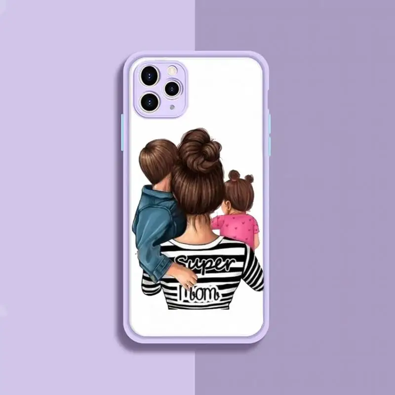 

Cute MaMa Of Girl Boy Super Mom Phone Case Purple Transparent Matte For IPhone 7 8 11 12 S Mini Pro X XS XR MAX Plus Cover Shell
