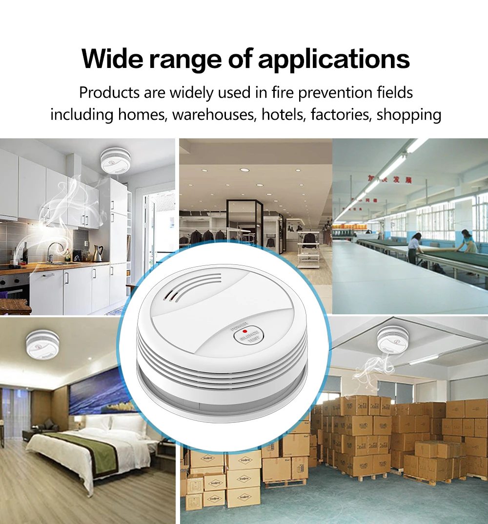 

Tuya WIFI Smoke Detector Fire Protection Alarm Sensor Independent Wireless Battery Operated Smart Life Push Alert Home Security