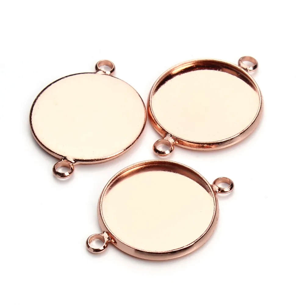 

10Pcs 10/12/14/16/18/20mm Round Cameo Settings Double Hole Connector Cabochon Blank Base DIY Neckalce Bracelet Jewelry Making