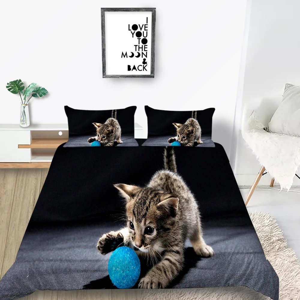 

Hot Sale Bedding Set Cat And Leaves Cute 3D Duvet Cover Nature King Queen Twin Full Single Double Unique Design Bed Set