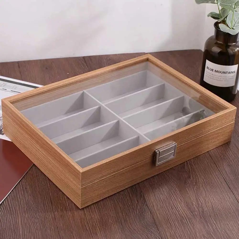 Goedkoop Lenzenvloeistof Sunglass Opbergdoos 8 Slot Houten Glazen Display Case Organizer Display Glazen Sieraden Houder Collectie