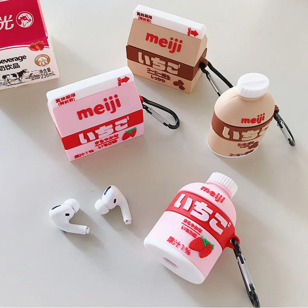 3D чехол для наушников s AirPods с милой бутылочкой клубничным Молоком Для Apple Airpods 1/2/pro