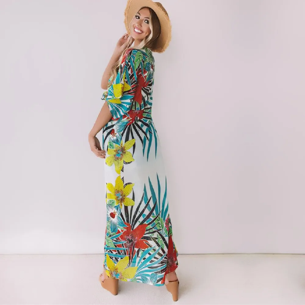 2021 накидки для бикини зеленое богемное летнее платье с принтом белая хлопковая