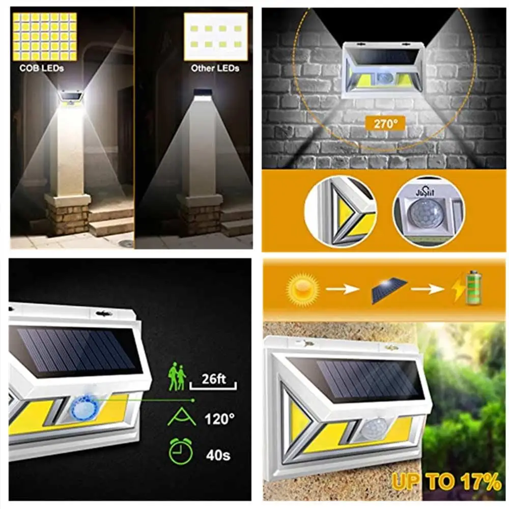

Durable Sensor Light Solar Power Waterproof Street Lamp 74 COB Eco-Friendly Outdoor Solar Light Walkway Lights 270° Wide Angle