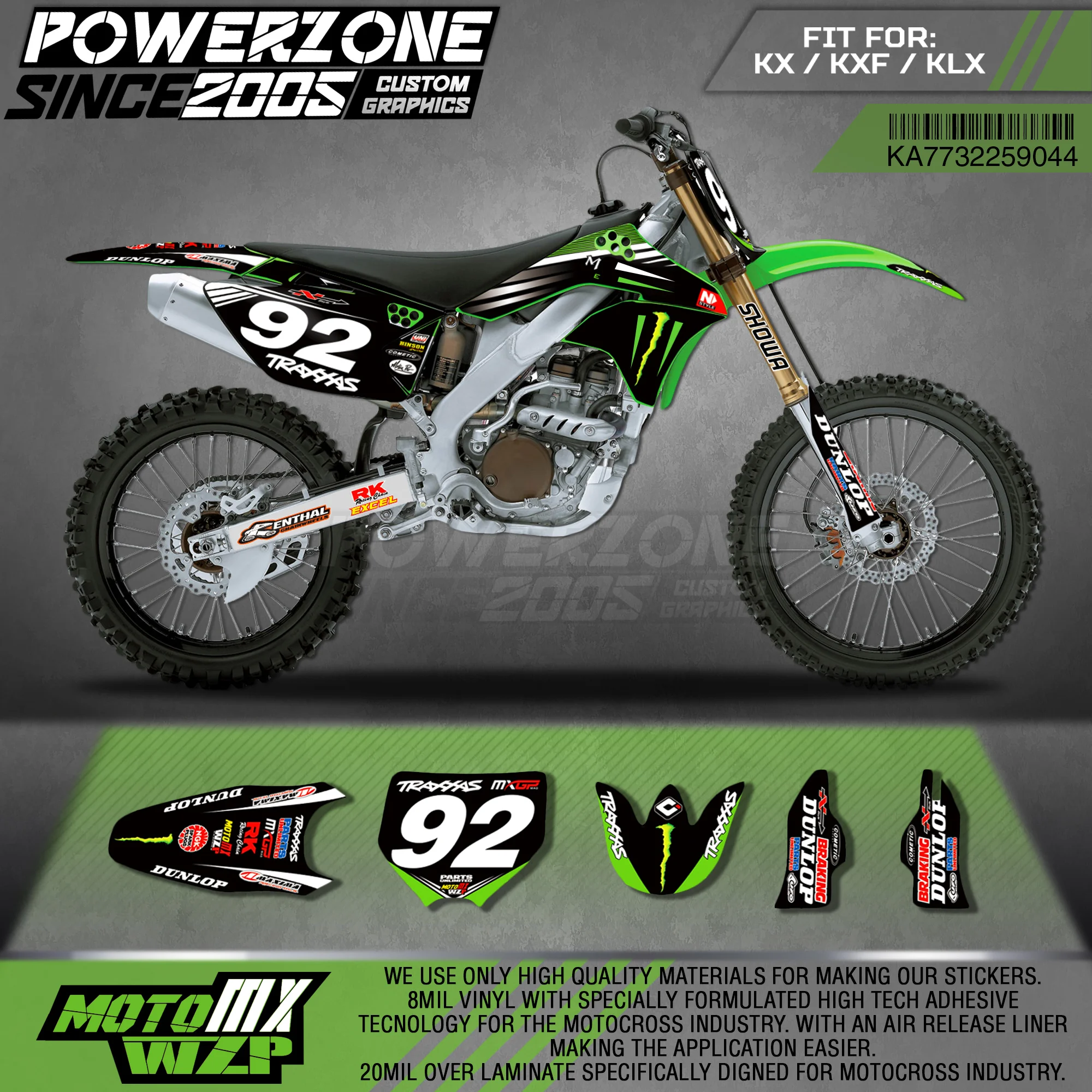 Набор графических наклеек PowerZone Custom Team стикеров 3M для Kawasaki 2006-08 09-12KX250F KX450F 08-13KLX450R 44