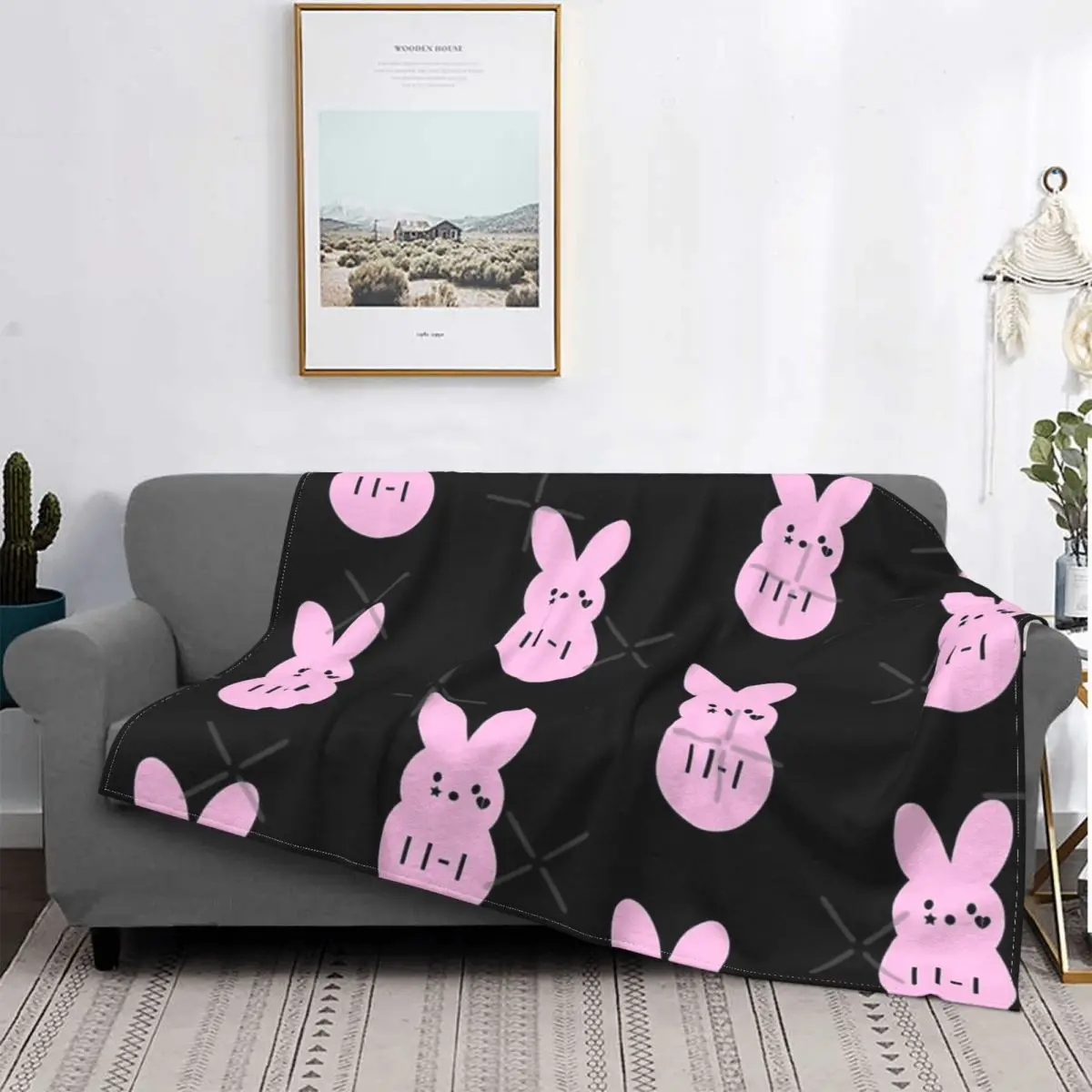 

Lil Peep Inspired-Manta de conejo de peluche para cama, colcha a cuadros, mullida, a cuadros, para Picnic