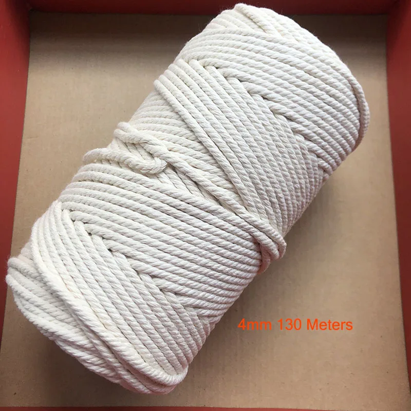 4mm x 130m 1/2/3/4/5/6/8/10 мм Диаметр прочный бежевая хлопковая веревка скрученный шнур из керамического волокна Craft макраме Строка DIY домашний текстиль завязывания нить Много Размеры - Цвет: 4mm x 130m