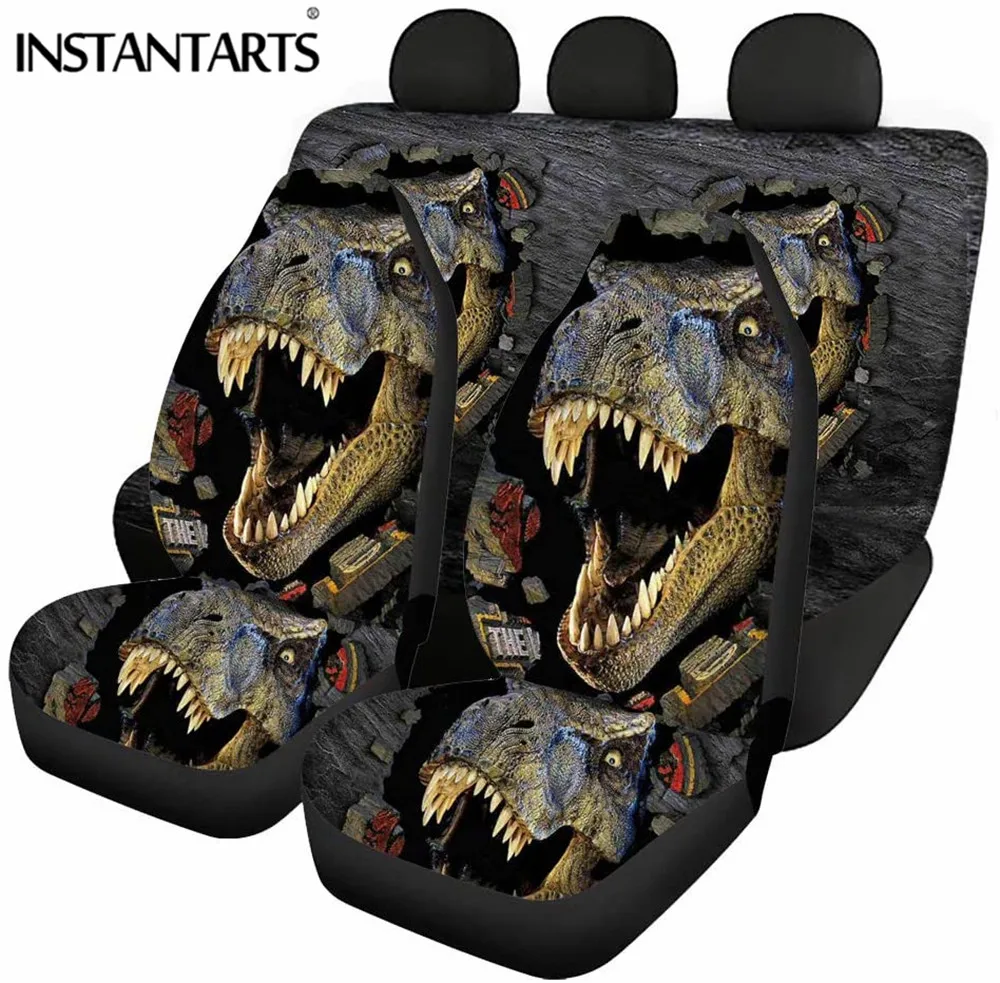 

INSTANTARTS 3D Dinosaur Cool Printed Front&Rear Seat Cover Breathable Car Interior Seat Covers Soft 4Pcs Car Seat Covers For SUV