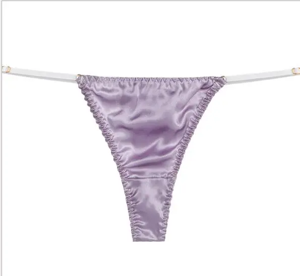 Light Purple Moxeay, женские шелковые трусы-бикини, атласные трусики, сексуальные танга, стринги, женские трусики, стринги, Т-образное нижнее белье, регулируемые стринги, Новинка - Цвет: Light Purple