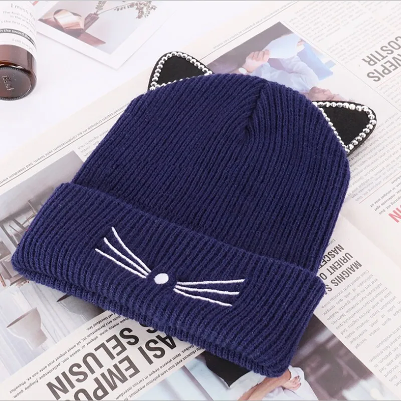 WZCX с украшением в виде кошачьих ушек вышивка Стразы инкрустация круглые шапки