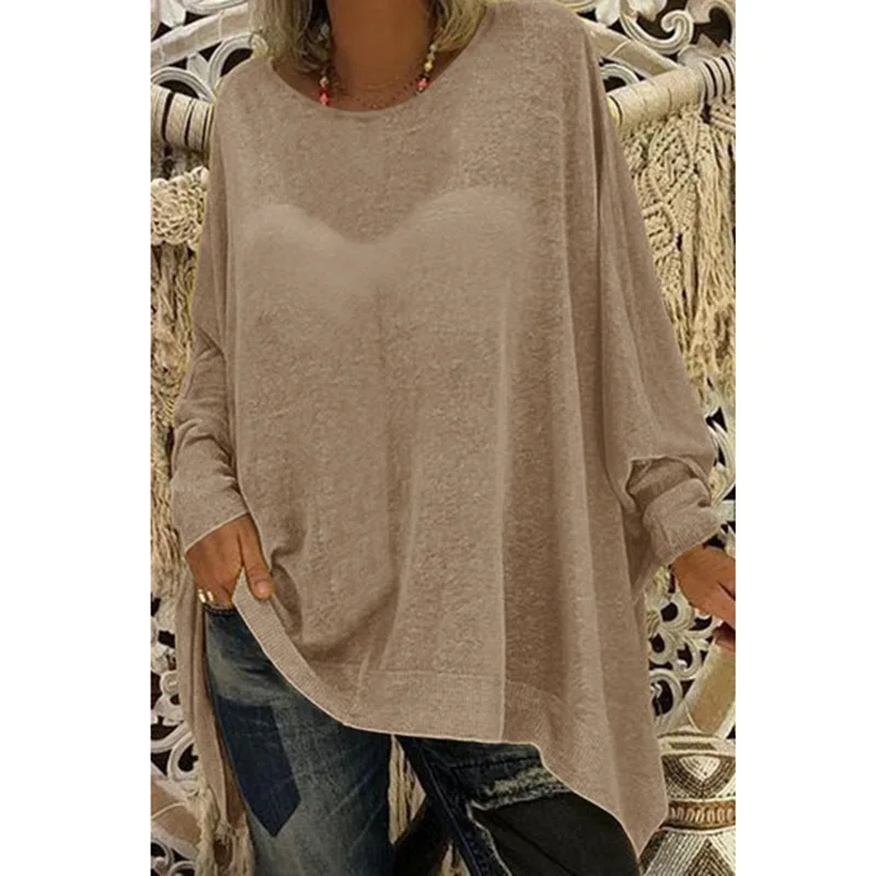 

Autumn Loose Batwing T Shirt for Women Solid Color Long Sleeve Tops Harajuku O Neck T Shirts Ladies Loose Top Beach Tee Camisas