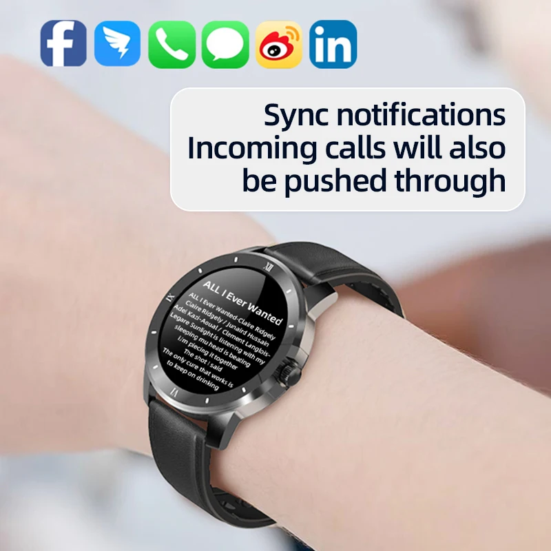 

Smart Watch Men Waterproof Bluetooth Sport Watch Women Music Player Heart Rate Monitor 1.3inch Full Touch Screen Steel Leather