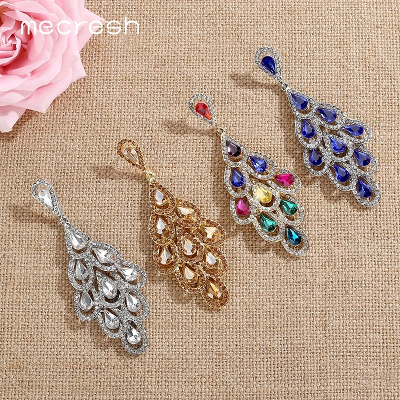 Большие висячие серьги Mecresh с кристаллами в форме капли 2019 модные ювелирные