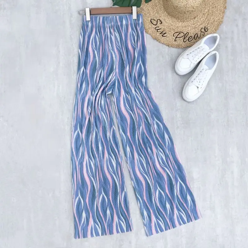 

Брюки женские длинные с широкими штанинами, модные повседневные плиссированные штаны в поп-стиле с геометрическим рисунком, повседневные модные штаны на весну-лето