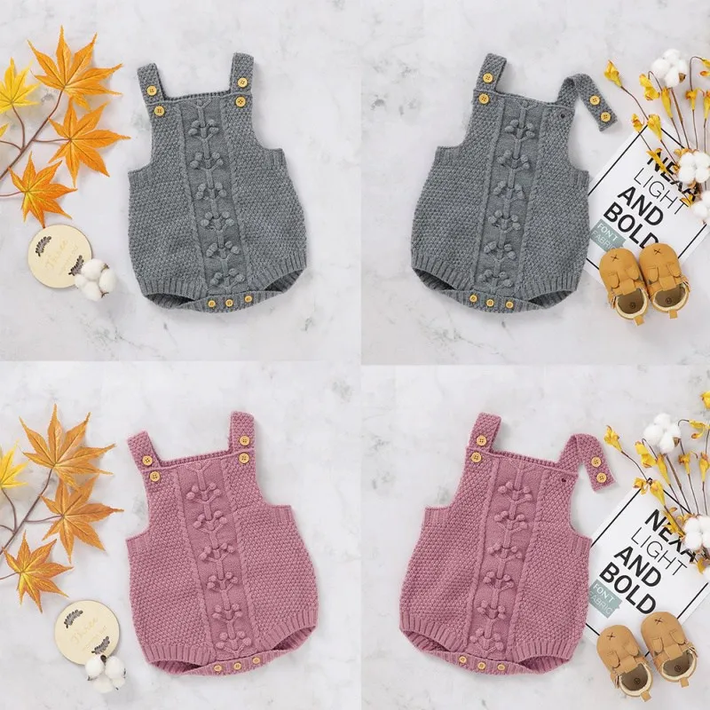 

Baby Girls Autumn Rompers Infant Fashion Sleeveless Knitted Floral Solid Print Rompers Kids Boys Autumn Jumpsuit New