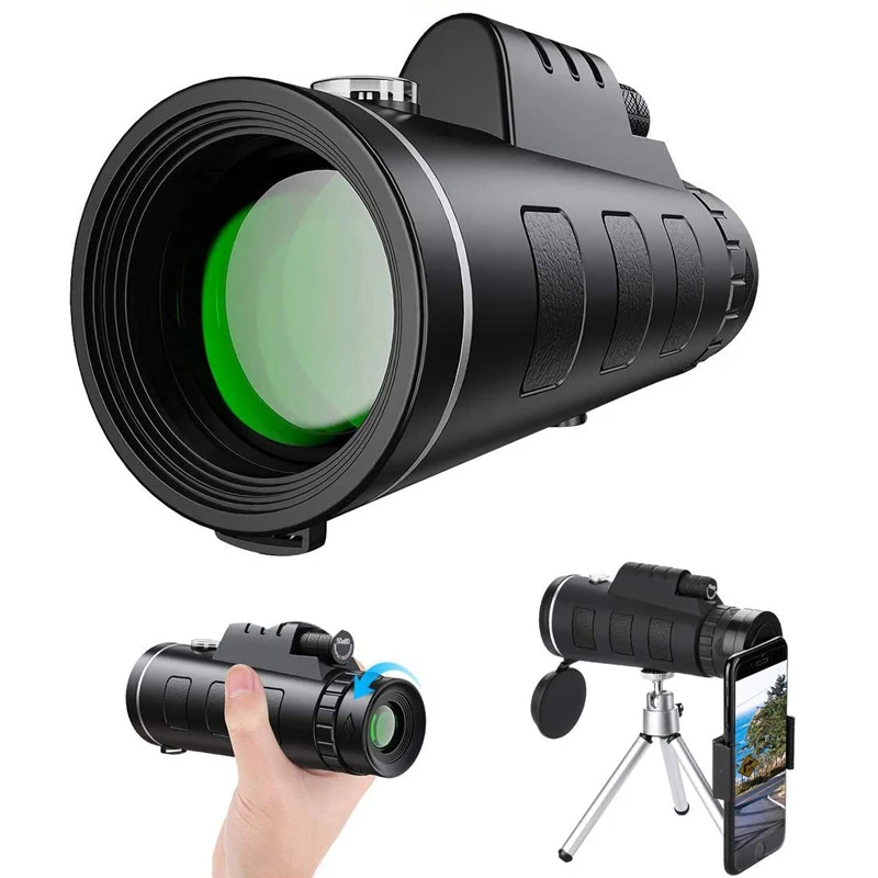 

WolFAce 40X60 Monocular Telescope HD Zoom Binoculars with Smartphone Holder Tripod FMC BAK4 Weak Night Vision Pocket Telescope