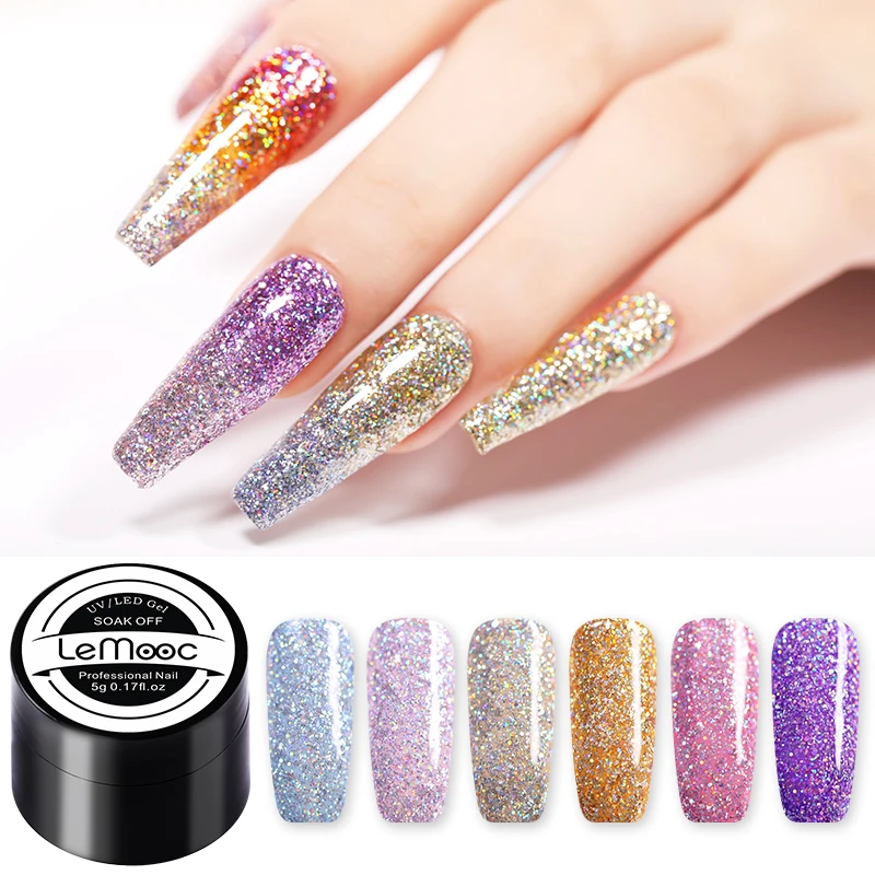 Lemooc Гель-лак для ногтей сверкающий живописи Блестящий отмачиваемый эластичный