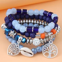 4pcsset multi colors beads bohemian bracelets women boho heart pendant charm pulseras mujer bracelets bangle