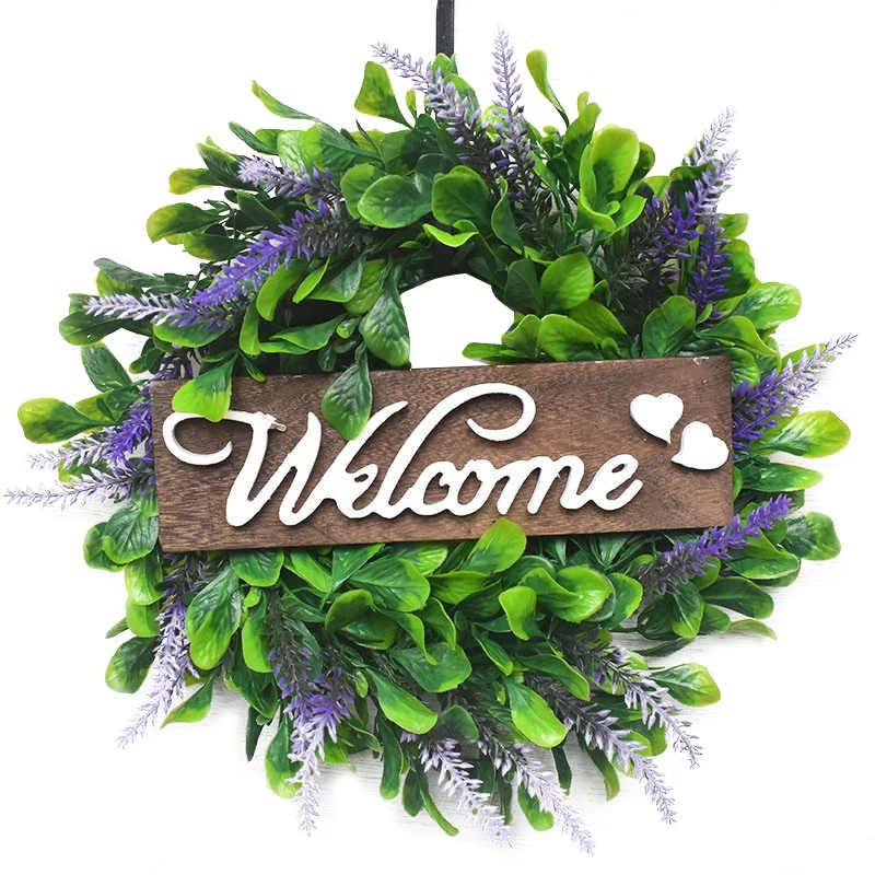 

Welcome Sign with Artificial Garland Green Leaf Garland Lavender Garland Hung on Door and Wall for Family Wedding Decor