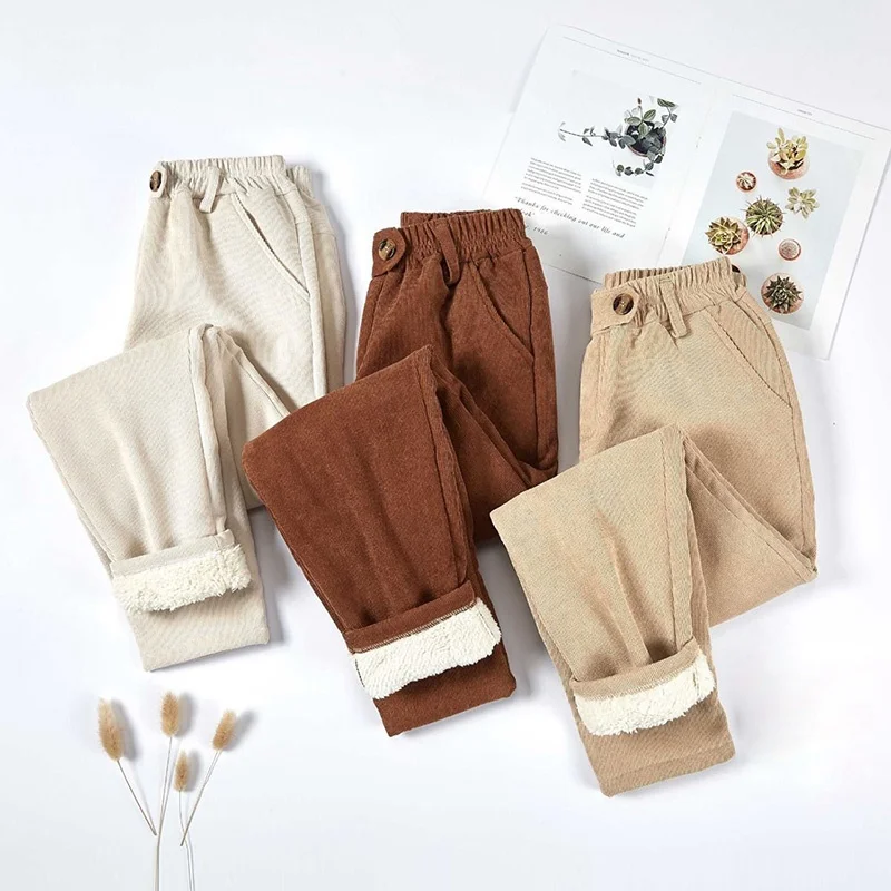 Брюки женские вельветовые с начесом зимние теплые свободные | Женская одежда