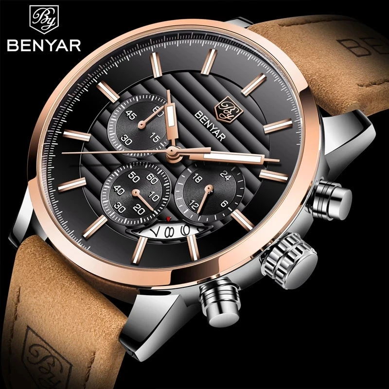 Benyar роскошные часы из нержавеющей стали Мужские кварцевые мужские повседневные