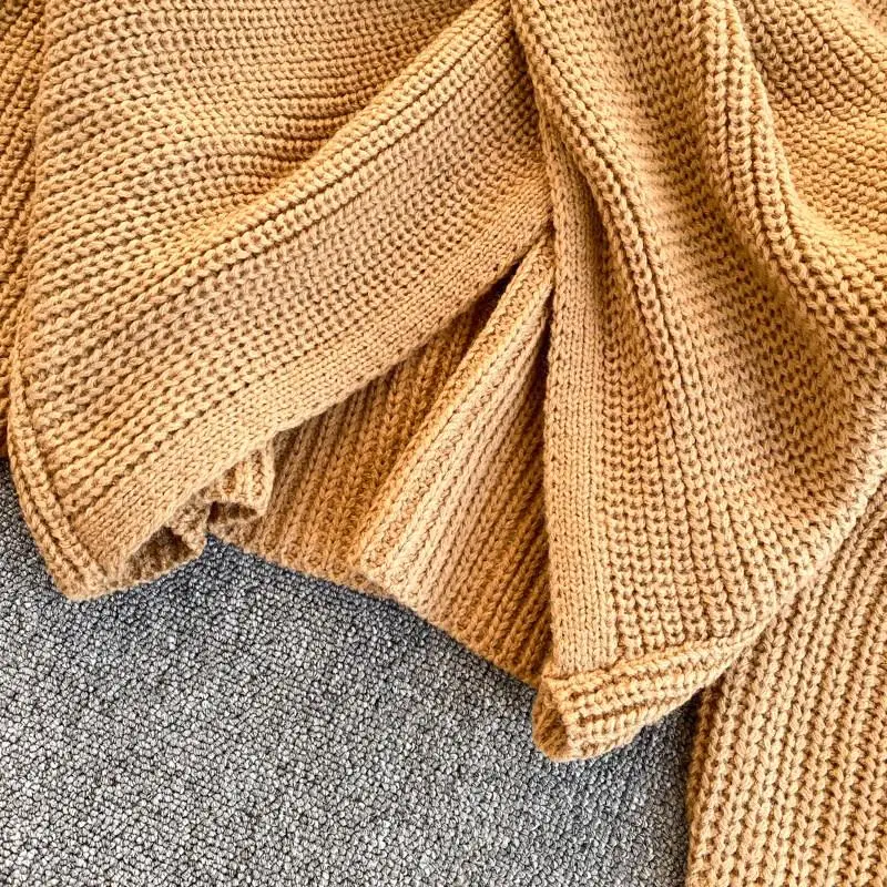 Женский бандажный свитер с открытыми плечами осенне-зимний вязаный пуловеры