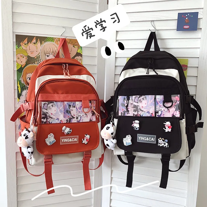 Harajuku ulzzang Schoolbag Female Korean ins Japanese Lovely Contrast High School Pupils Large Capacity Backpack.
