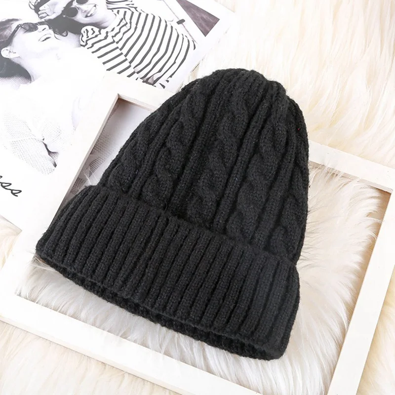 

Winter Hat For Women Men Plus Velvet Wool Knitted Hat Female Bonnet Beanie Bonnets Stretch Hats Cute Chapeau Female New