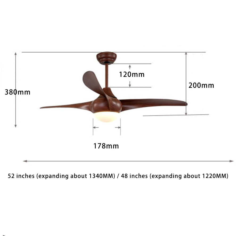 

52 inch Nordic Brown Vintage Ceiling Fan With Lights Remote Dimming Control Ventilador De Techo Fan LED Light Bedroom fans