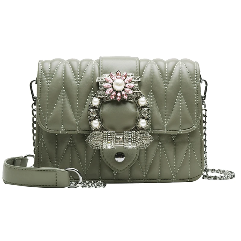 

Leather Luxury Diamonds Beading Bling Chain Handbags Ladies Satchels Women Mini Flap Messenger Shoulder Bag